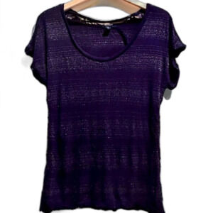 Vintage Old Navy Blue Metallic Stripe Tee Small Petite Y2K T-Shirt Festive Layer
